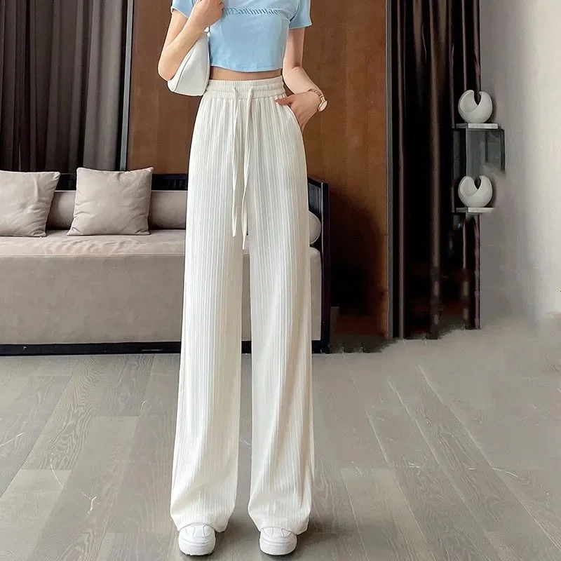 Temperamento Mop Pants New Ice Silk pantaloni a gamba larga di grandi dimensioni femminile Joker Slim Summer Sunscreen Drape Straight