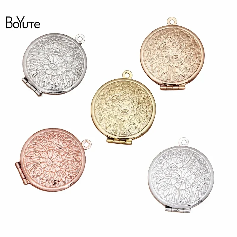 BoYuTe (10 Pieces/Lot) 27*6MM Metal Brass Sunflower Carved Floating Locket Factory Direct Wholesale Diy Photo Locket Pendant