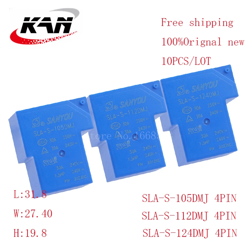 

Free shipping 10pcs relay SLA-S-105DMJ SLA-S-112DMJ SLA-S-124DMJ 12VDC 24VDC 30A 250VAC 4PIN T90 Original New