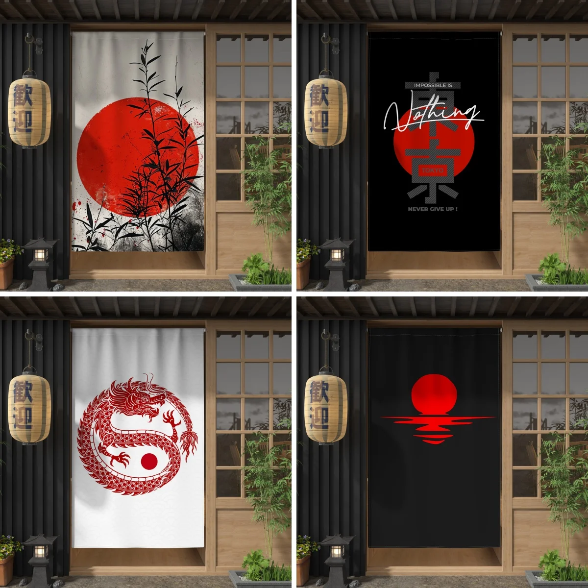 Japanese Single Panel Noren Curtain Red Sun Tokyo Dragon Print Izakaya Shop Decoration Traditional Entrance Hanging Door Curtain