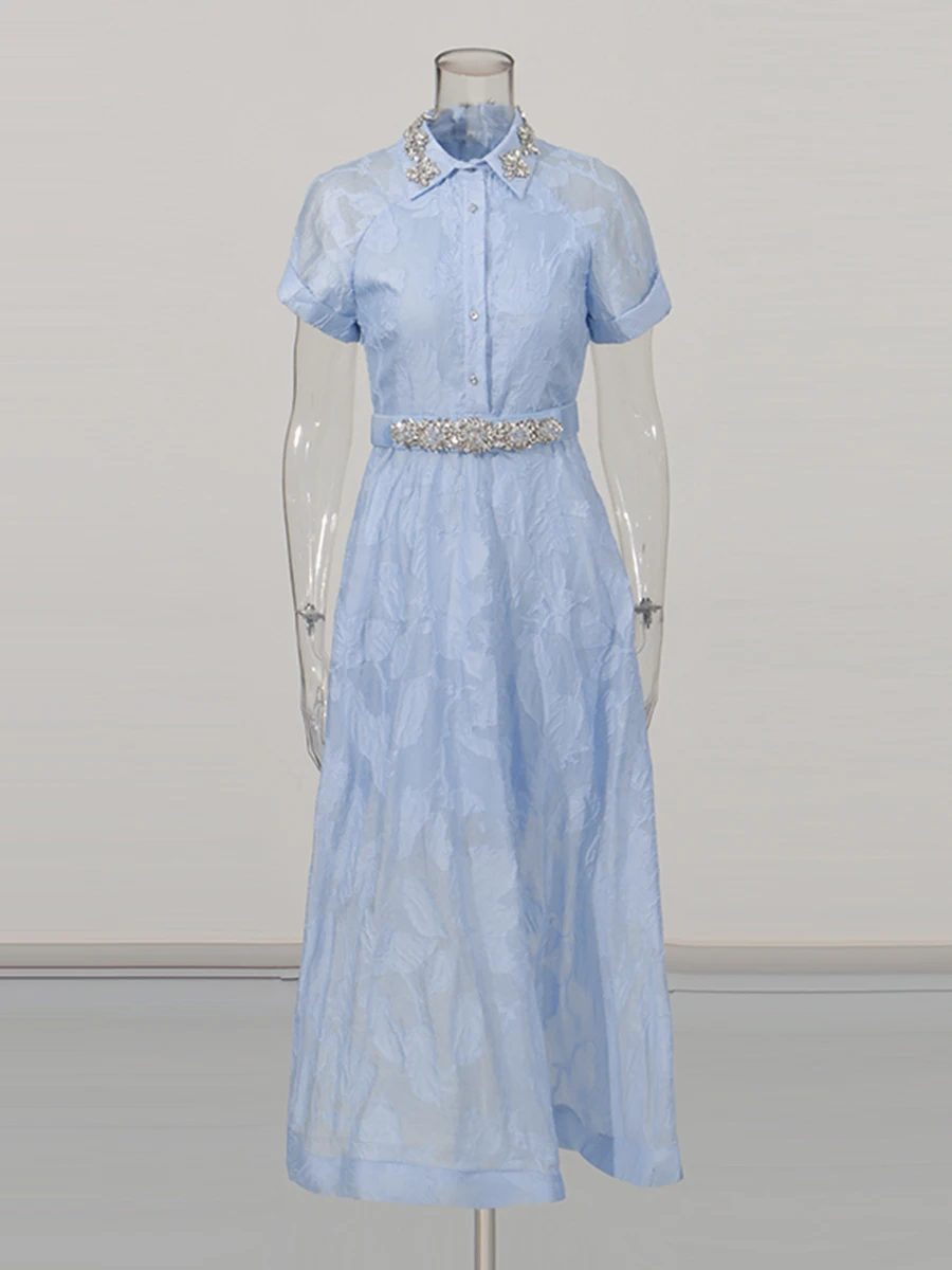 فستان كاجوال مرصع بالألماس من CHICEVER فستان نسائي طويل بأكمام قصيرة ومنظور أنيق فساتين نسائية طويلة موضة الصيف