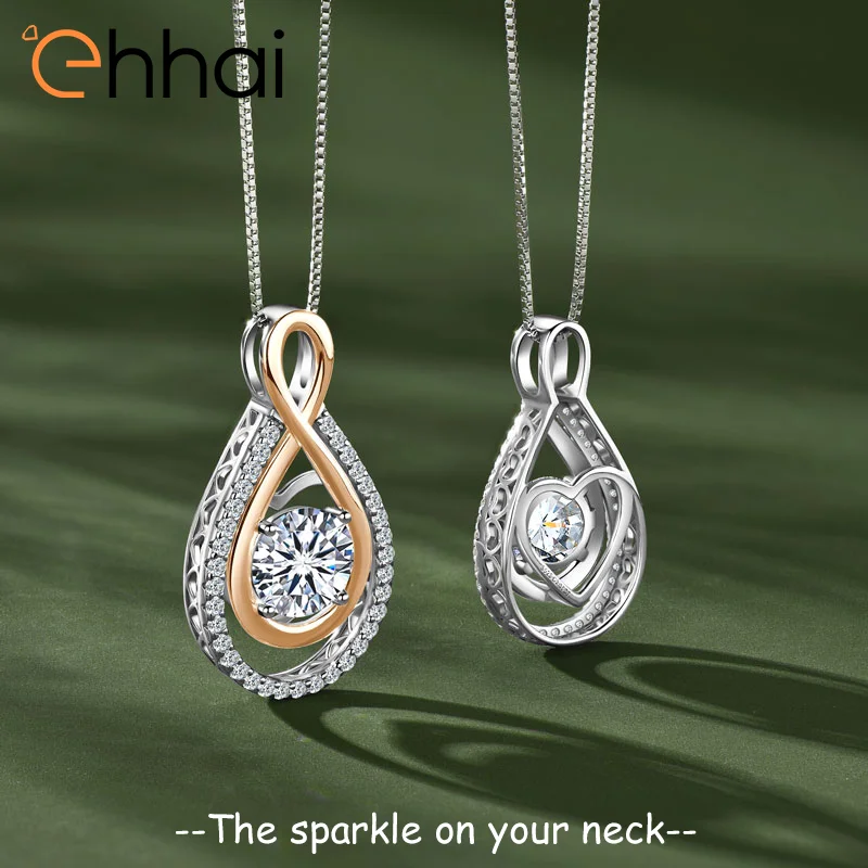 

Ehhai 6.5mm/8mm/9mm Round Moissanite Waterdrop Pendant Necklace for Women S925 Sterling Silver Chains Wedding Neck Jewelry Gifts