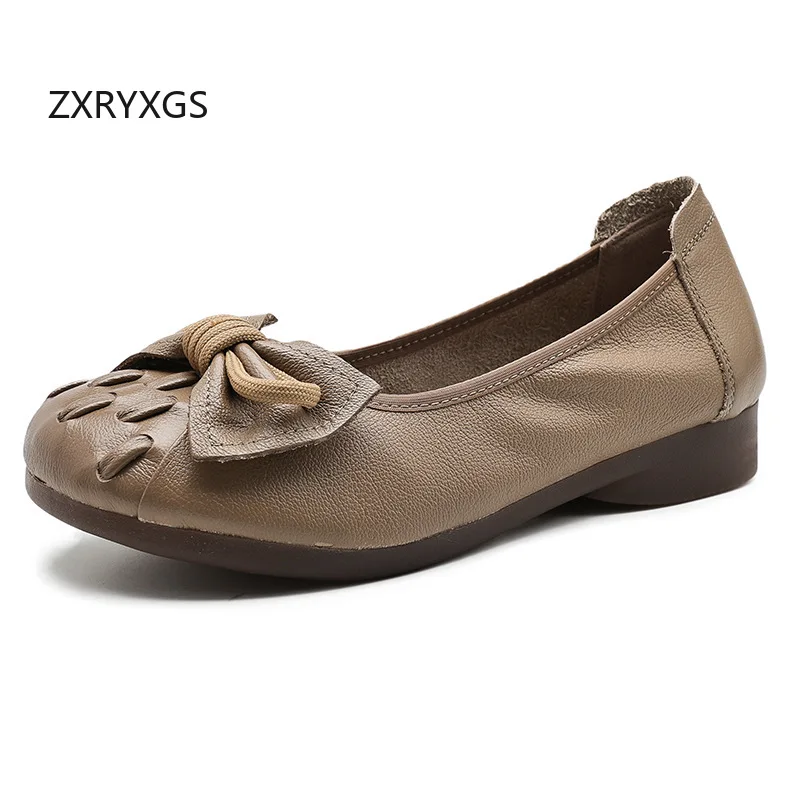 

ZXRYXGS, новинка 2025, осенняя женская обувь из мягкой натуральной кожи с бантом на плоской подошве, модная повседневная обувь, удобная нескользящая дорожная обувь на мягкой подошве