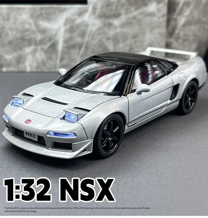 1:32 HONDA Acura NSX modelo de coche deportivo de aleación vehículos de carreras de Metal fundido a presión modelo de coche simulación sonido y luz juguete para regalo para niños