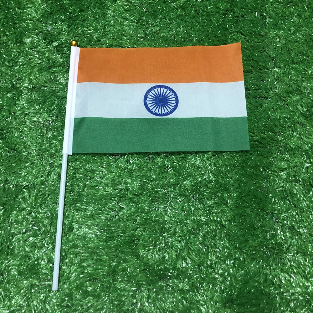 India hand flag 14x21cm polyester double side penetration India Indian hand waving Flag with plastic pole