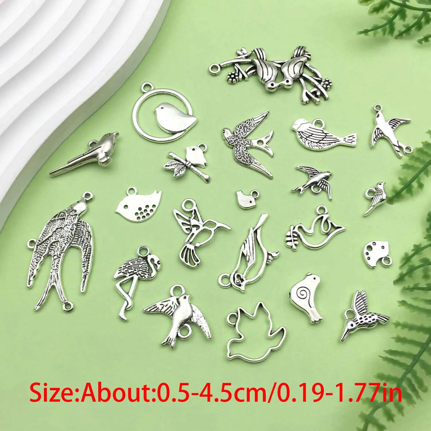 20pcs Antique Silvery Bird Design Charms Alloy Metal Pendants for DIY Bracelet Necklace Jewelry Making Accessories