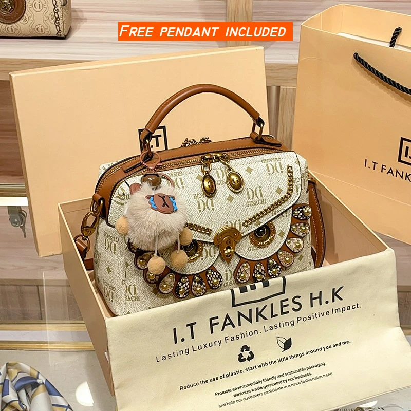 

Hong Kong brand bag women's 2026 new leather heavy industry owl handbag shoulder messenger small square bag