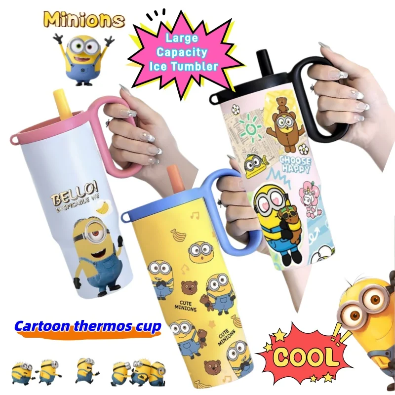 

Minions Despicable Me large capacity ice bully cup high color value creative personality portable portable straw tea thermos cup