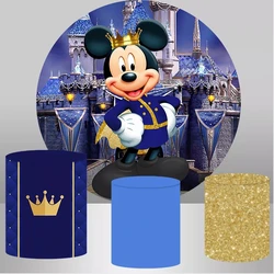 Disney Mickey Mouse Castle Crown Prince Round Circle Backdrop Kids 1st Birthday Party Decoration Customized Cylinder Background