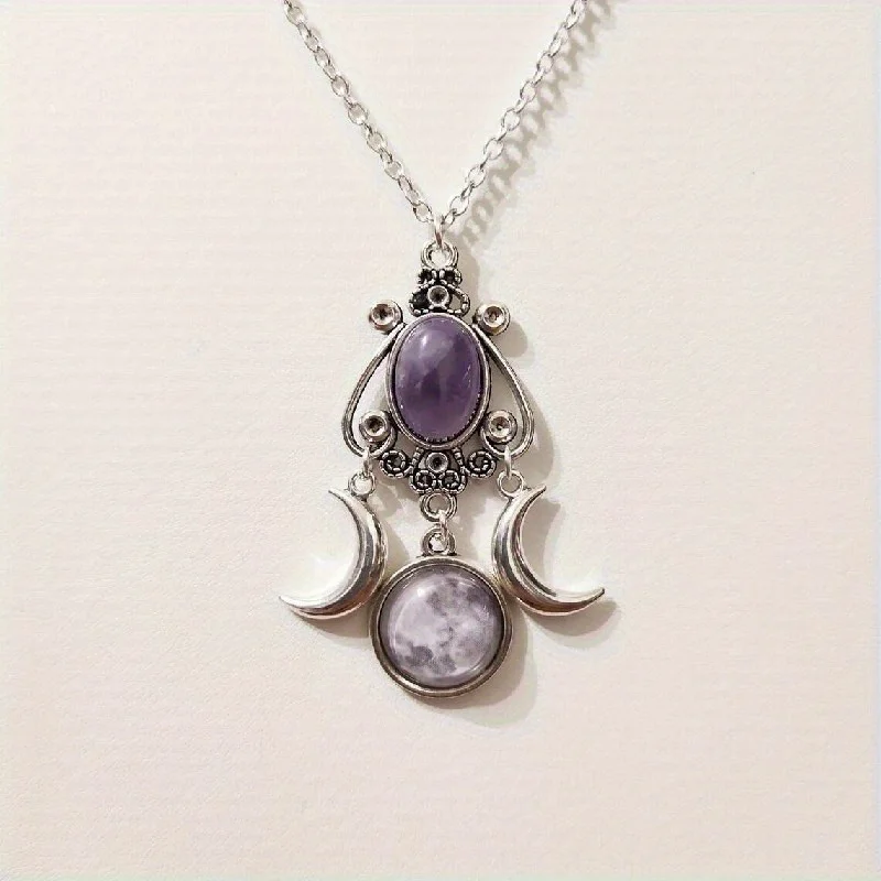 1pc Moon Goddess Necklace Amethyst Jewelry Retro Creative Personality Women's Necklace for Women Vampire Embossed Jewelry