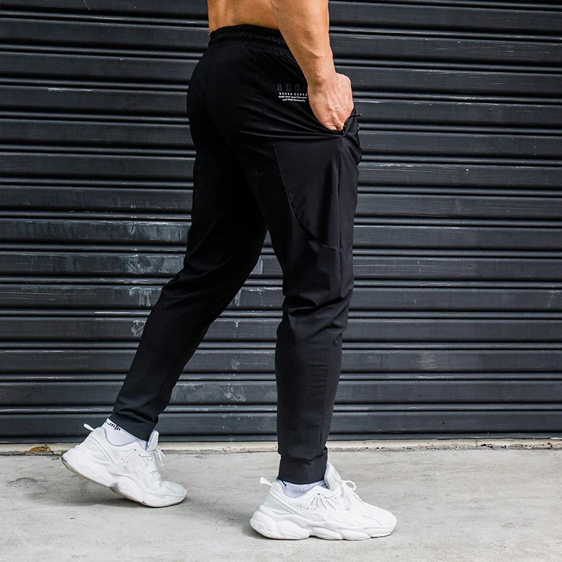 Elasticity Men Running Pants Casual Sweatpants With Zipper Pockets Training Jogging Fitness Trousers Gym Workout Sport Pants