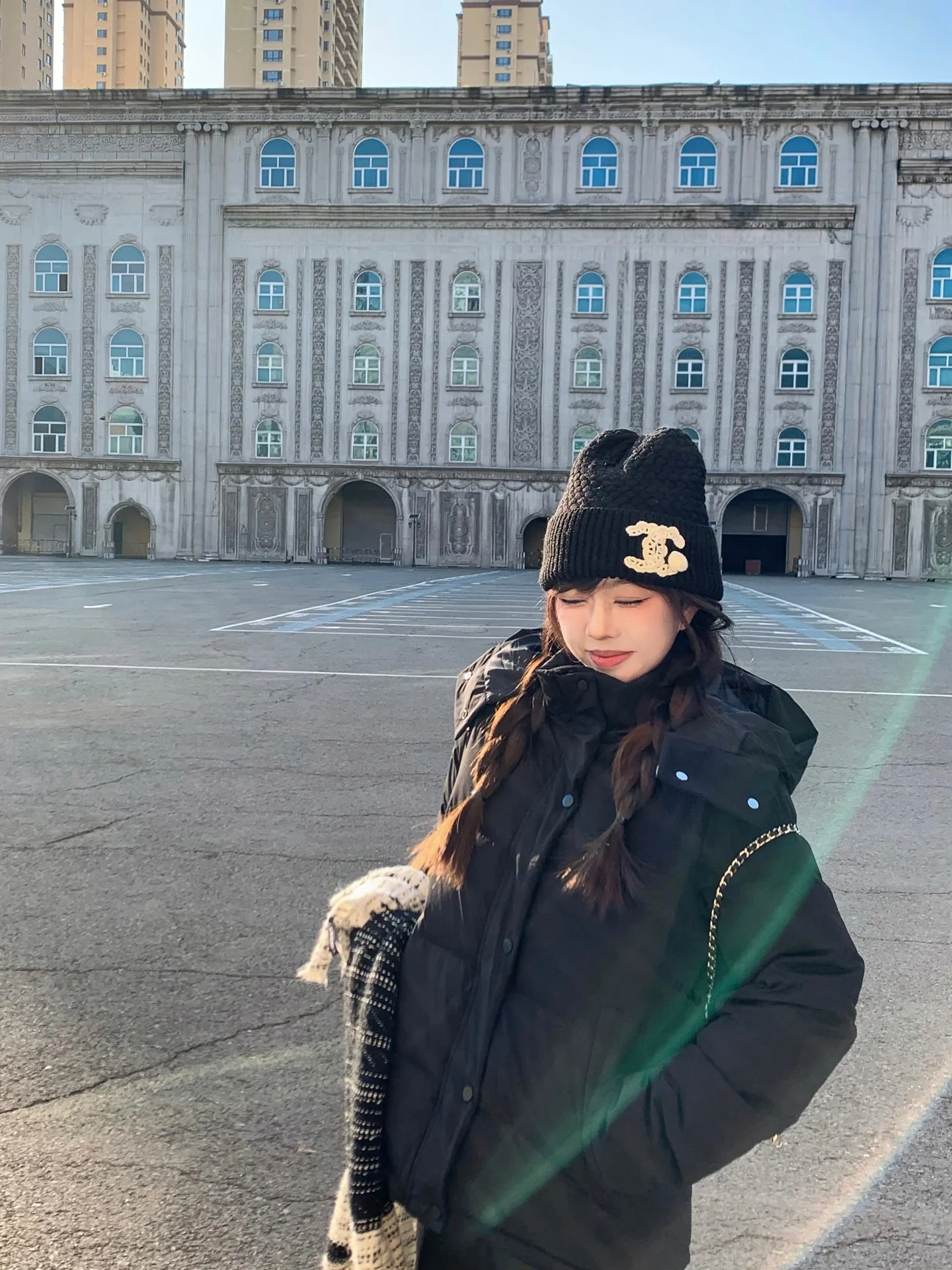 

Lo Cheng Women's Loose Fit Hooded Bla down Jaet Du down Casual Outerwear Slimming Sli Zipper Closure Coat