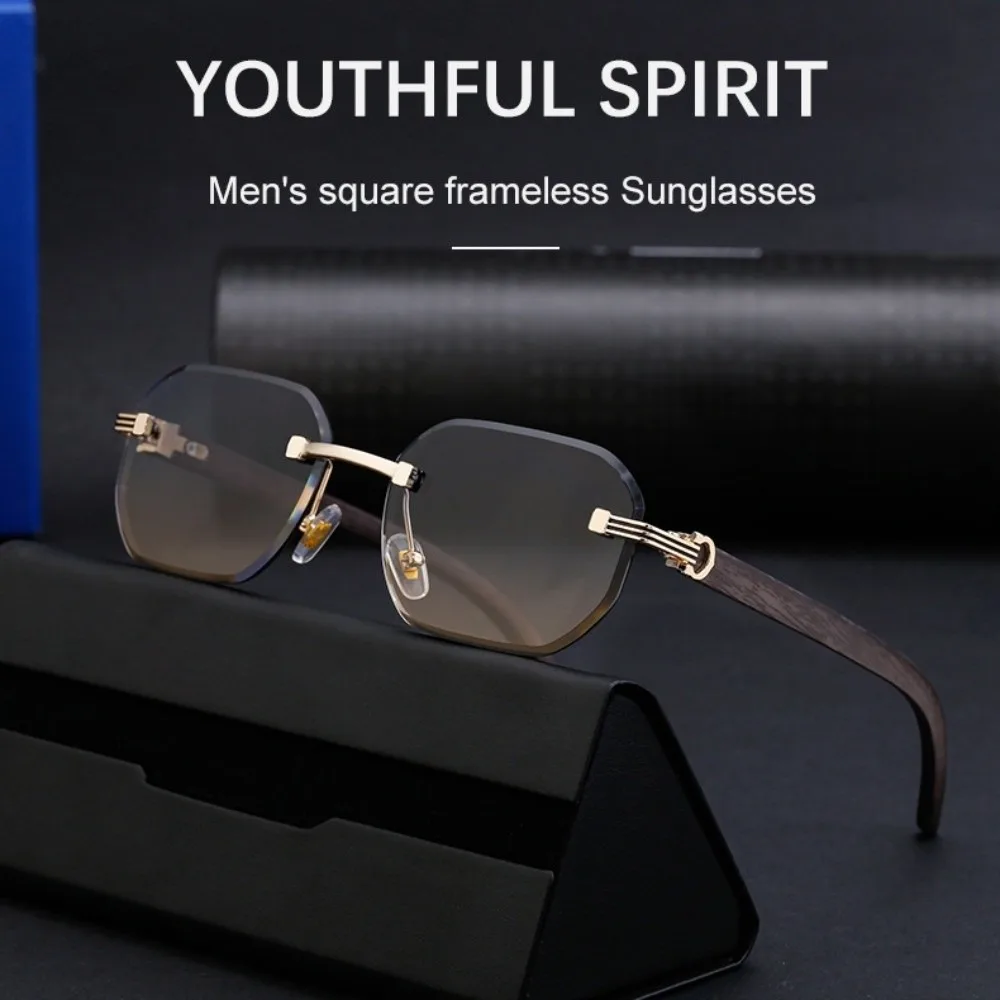 

Wood-grain Glasses Temple Edge Cutting Sun Glasses Multicolor Vision Care Frameless Sunglasses Fashion Vintage Men UV400 Eyewear