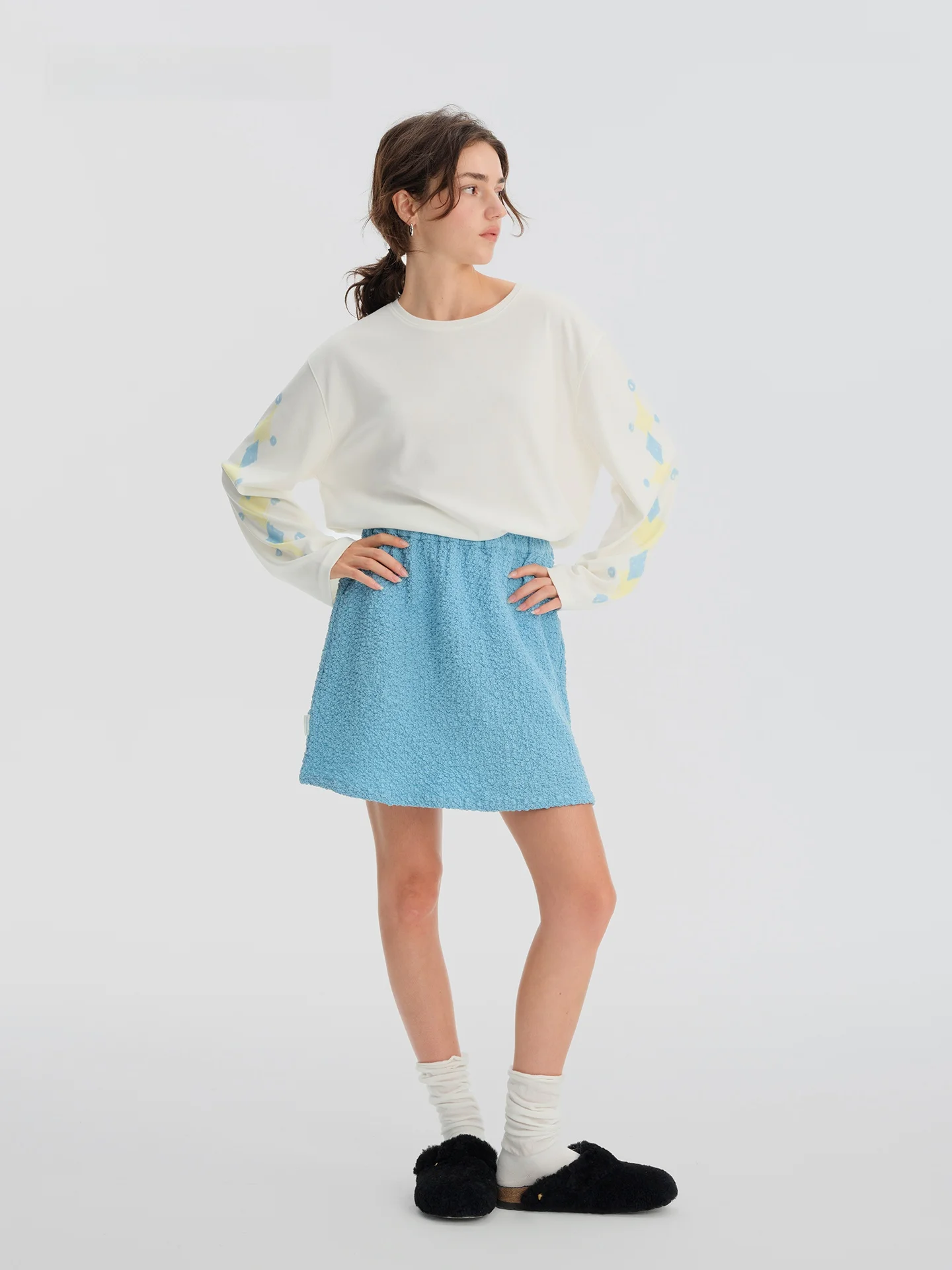 

Свободная шифоновая юбка-баллон синего цвета на резинке, женская повседневная юбка А-силуэта из смесового хлопка и полиэстера, удобная, со средней талией