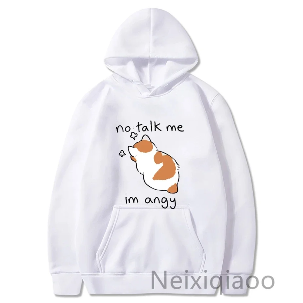

Plus Size No Talk Me I'm Angy Cartoon Cat Prints Hoody Women Men Casual Hoodies Harajuku Autumn Winter Boy And Girl Pullover