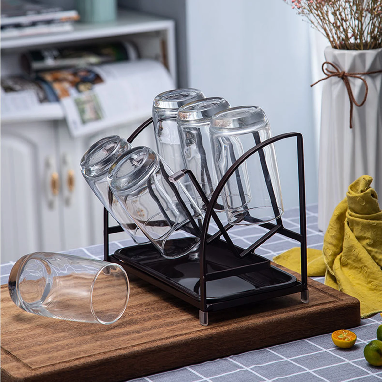 Metal Luxury Drying Rack with 6 Hooks Non Slip Mugs Cups Shelf Organizer Drying Rack for Home Kitchen Bottles Mugs Glasses etc.