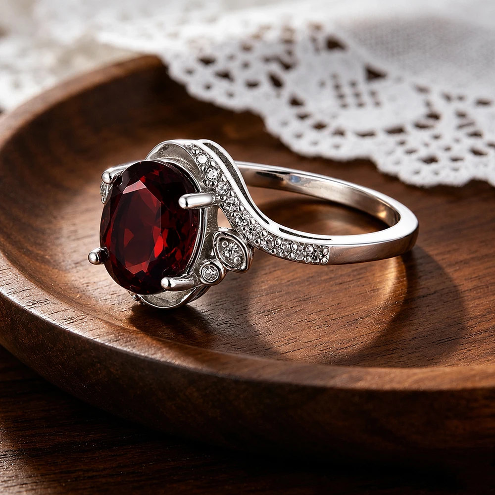 Edler 925 Sterling Silber Damenring mit Natürlichem Granat Geburtsstein, Edle Schmuckstücke, Geschenk für Jahrestag, Bankett, Festlichkeiten – Detail 5