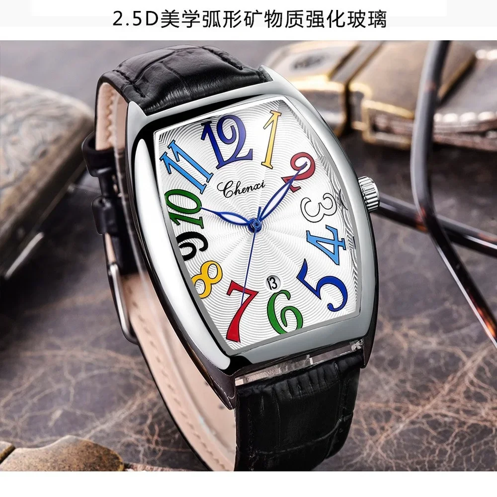 New Fashion Mens Watches Leather Strap Day Date Watch for Men Luxury Quartz Watch Man Wristwatch Calendar Dress Watch Male Clock