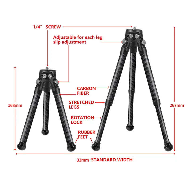 Telescopic Carbon Fiber Camera Tripod Desktop Tripod 1/4