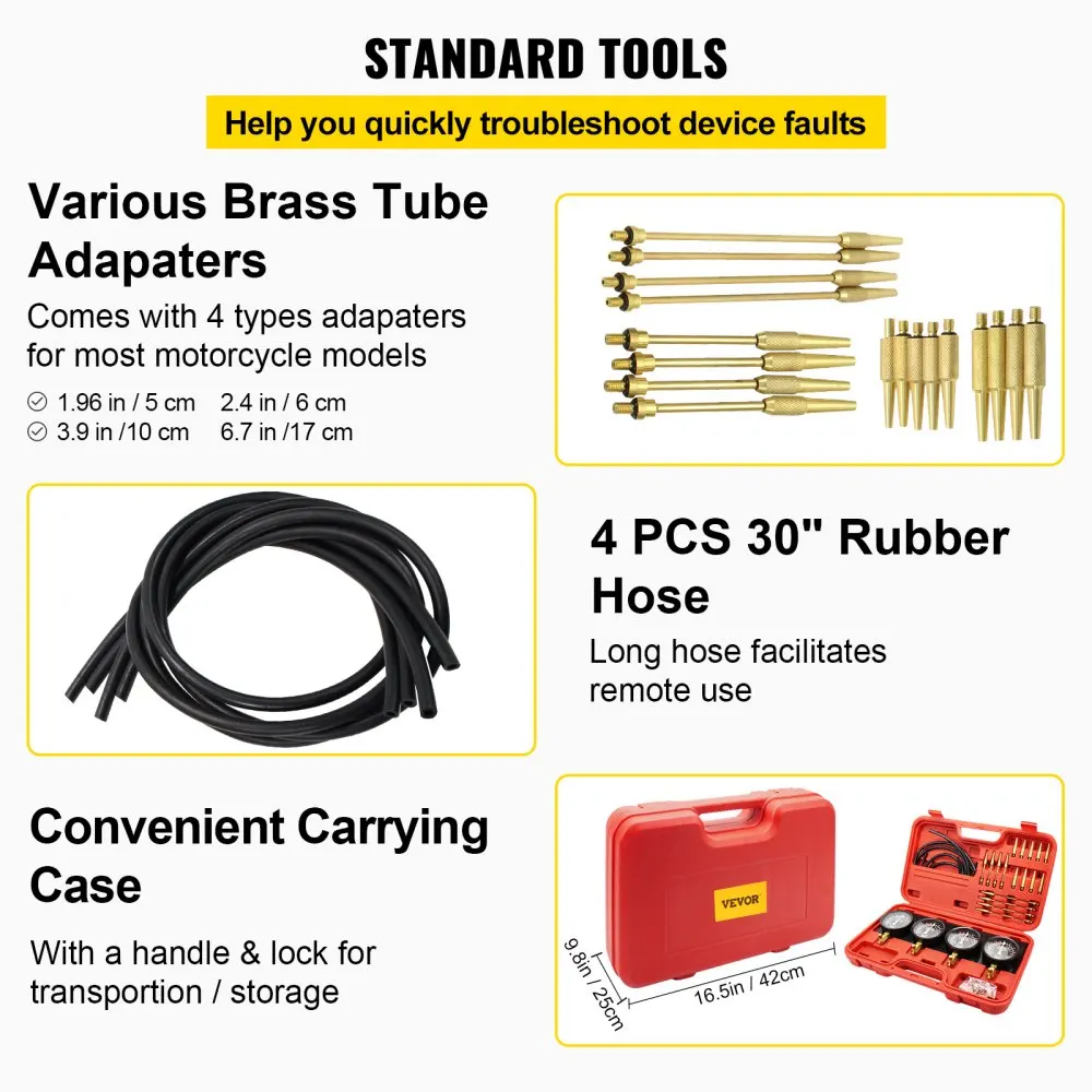 Vevor Brandstof Vacuüm Carburateur Synchro Carb Gereedschap sync 4-meter set met rubberen slang Vacuümbalancer Meter Kit voor motorfiets