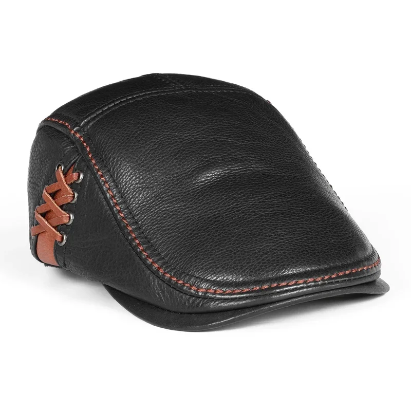 

Men's outdoor leather hat winter Berets male warm Ear protection cap 100% genuine leather dad hat wholesale Leisure