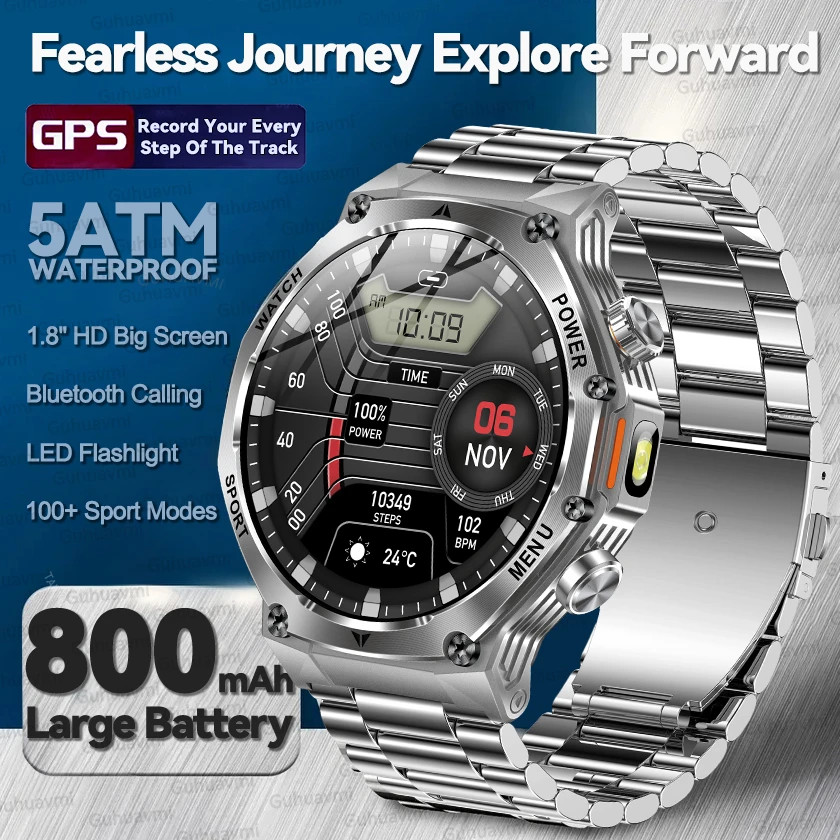 

Sports 800mAh Large Battery Durable Adult Smart Watch 1.8" GPS Trajectory Strong Flashlight Waterproof Smartwatch For Men Women