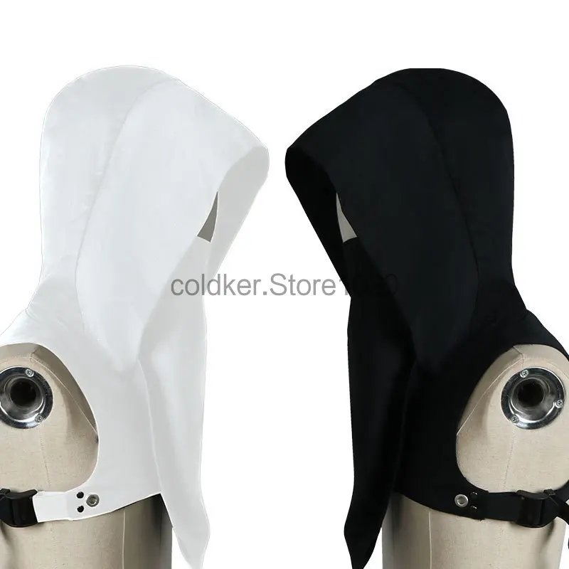 Medieval Hooded Cloak Adult Black White Steampunk Pirate Assassin Cape Unisex Adjustable Fake Collar Halloween Costume Accessory