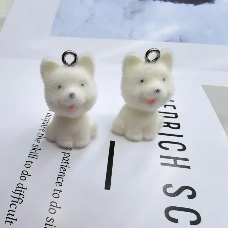 30PCS 3D Kawaii Flocking resin Charms cute Pet Dog Pendant for Keychains Necklace DIY Crafts Jewelry Make