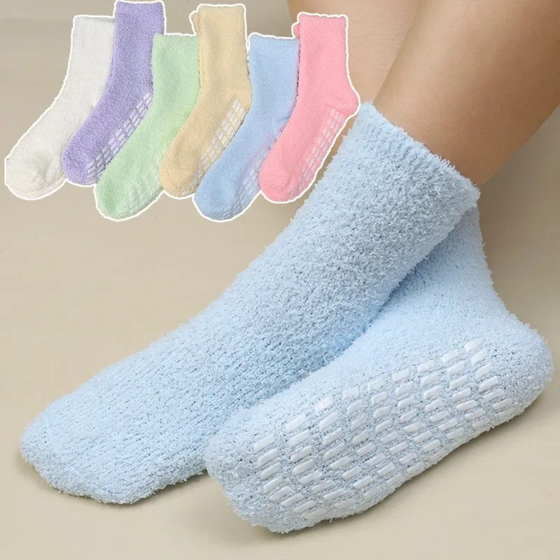 Thickened Coral Velvet Socks Women\'s Solid Color Indoor Floor Stocking Winter Plush Warm Socks Cold-proof Anti Slip Sock Hosiery