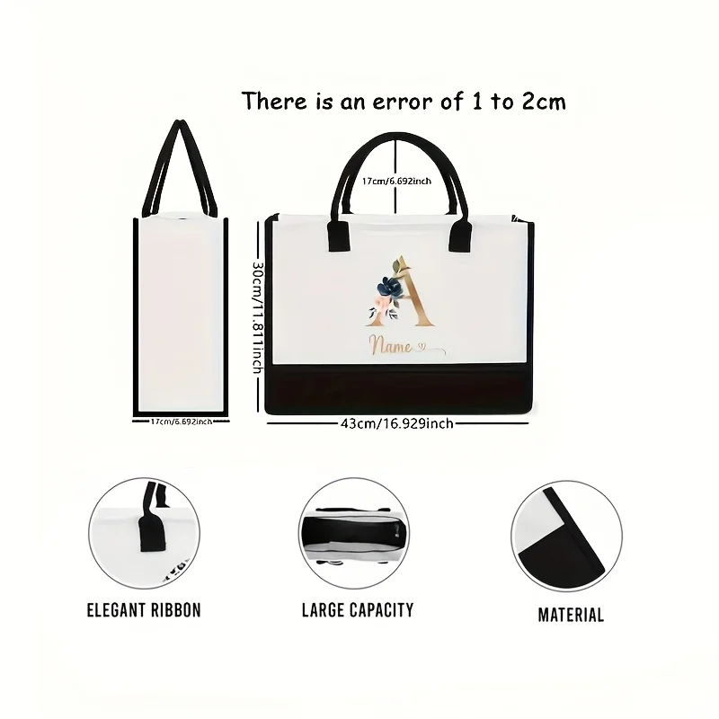 

Personalized Floral InitialCanvas Tote Bag,Custom Name Gift for women ,Large Capacity Handbag for Daily Use