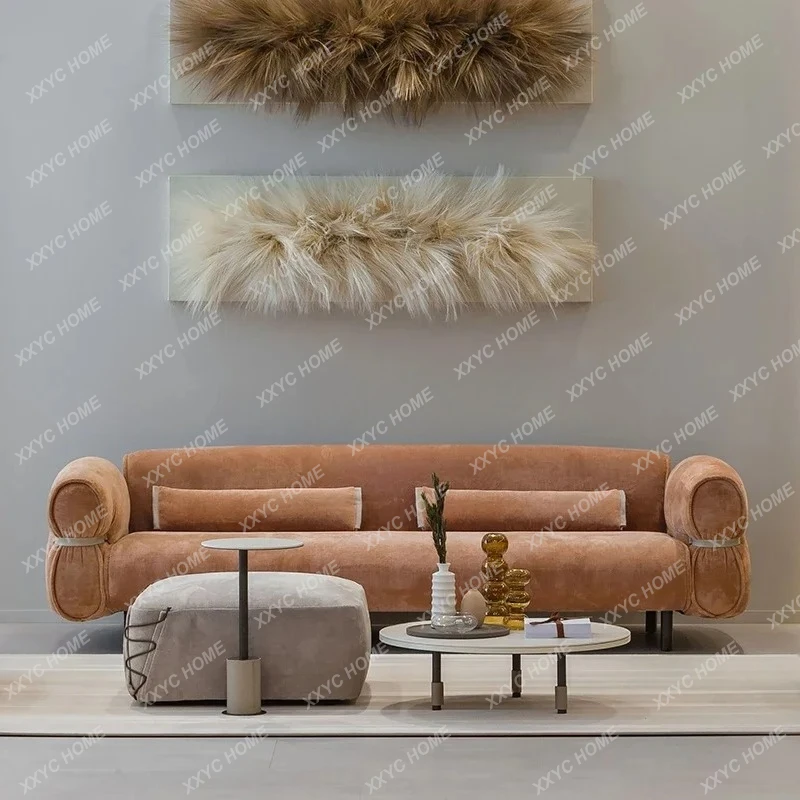 QQminimalist straight sofa household high-end fabric soft bag three-person sofa