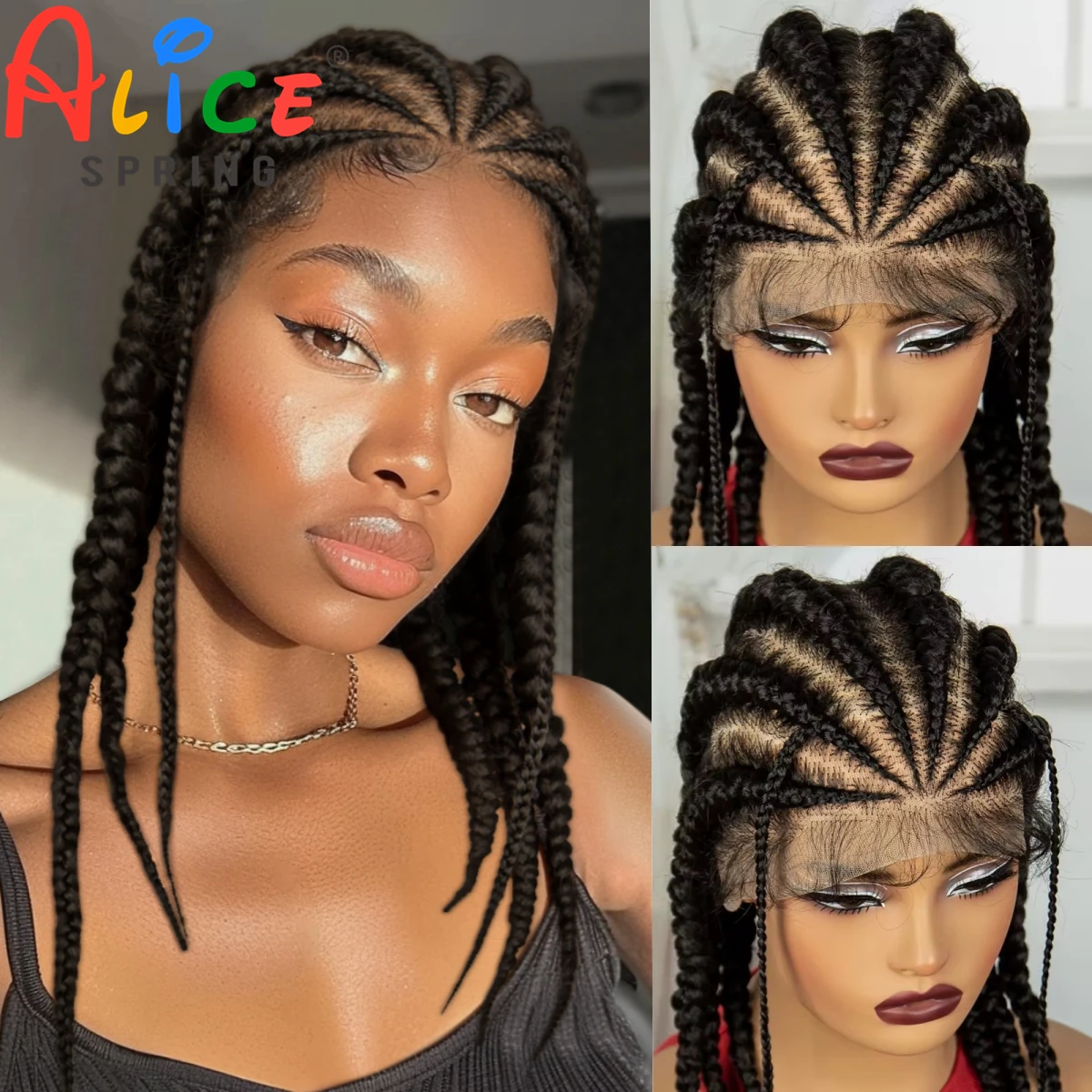 

Natural Color 18 Inches Synthetic Full Lace Braided Wigs For Black Women Transparent Lace Front Braided Wigs With Baby Hiar