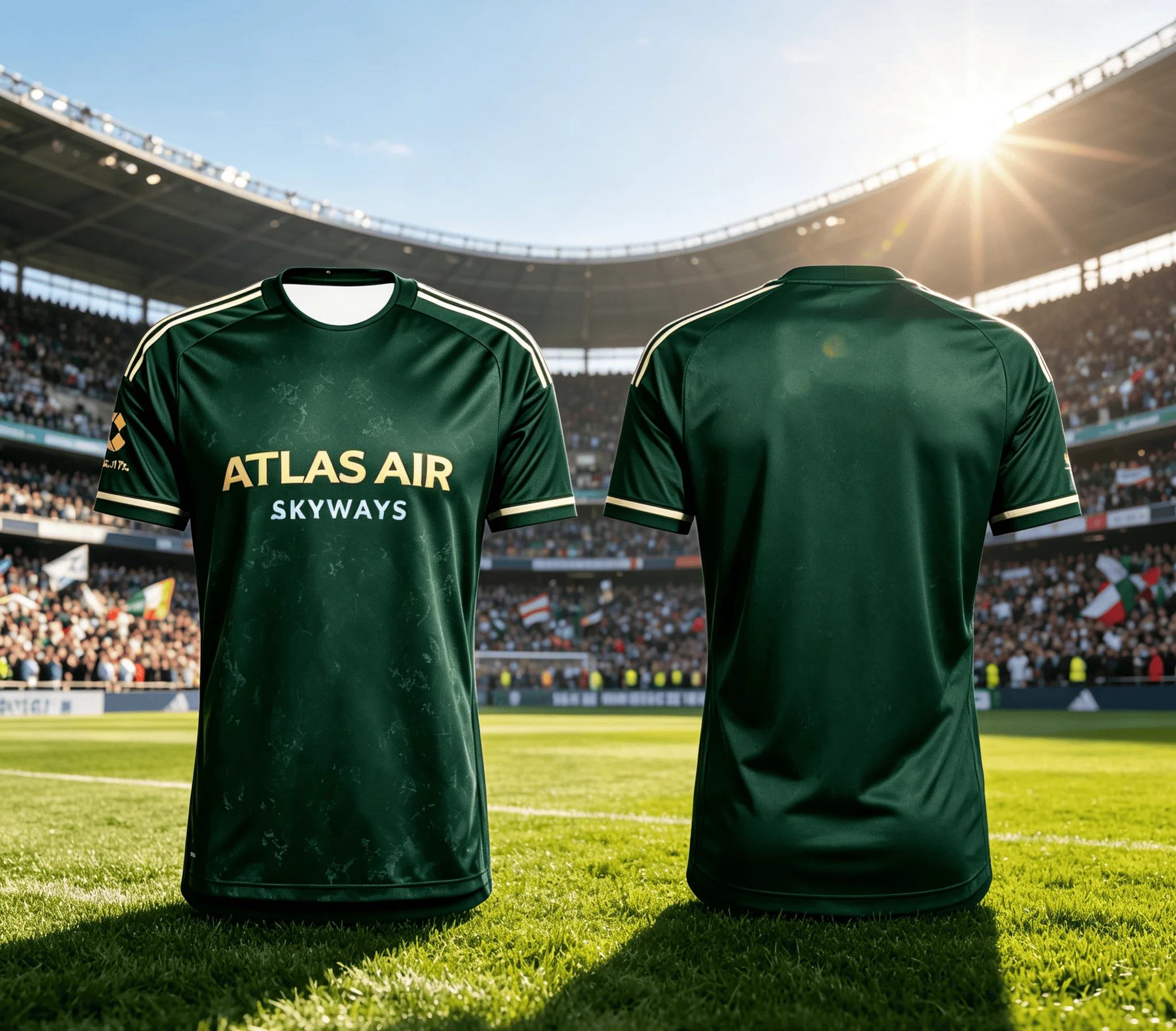 Dark Green Gold Trim ATLAS AIR Football Jersey, Vintage Texture Stadium Sports Top