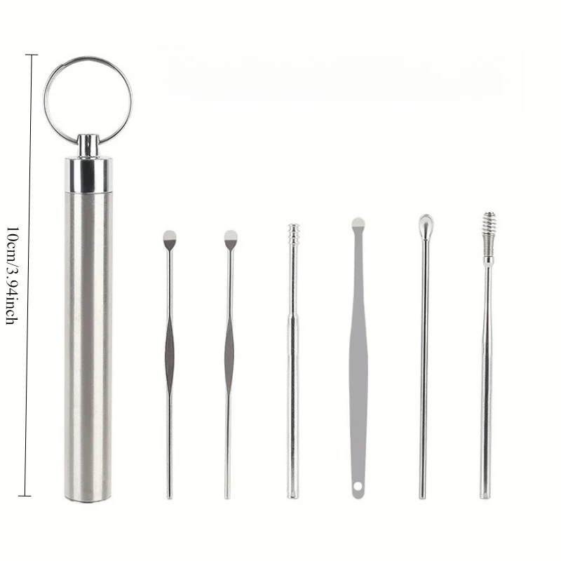 6pcs 스테인레스 스틸 귀 왁스 제거 도구 세트 나선형 회전 EarPicking 숟가락 귀 피커 스푼 청소 귀 왁스 수집