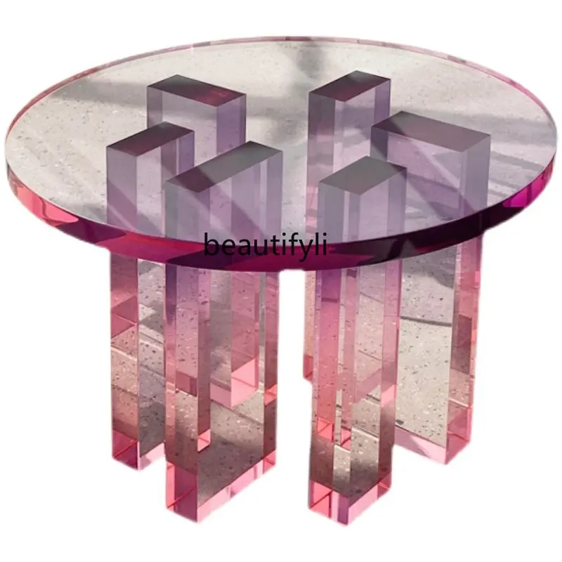 

Transparent Gradient Color Acrylic Tea Table Art Special-Interest Design Small Apartment round Side Table