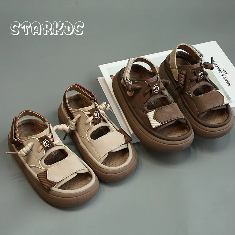 

Artificial Leather Sandals Boys Brand Design Sporty Sneaker Sandalias Kids Summer Casual Thick Sole Breathable Flat Shoes