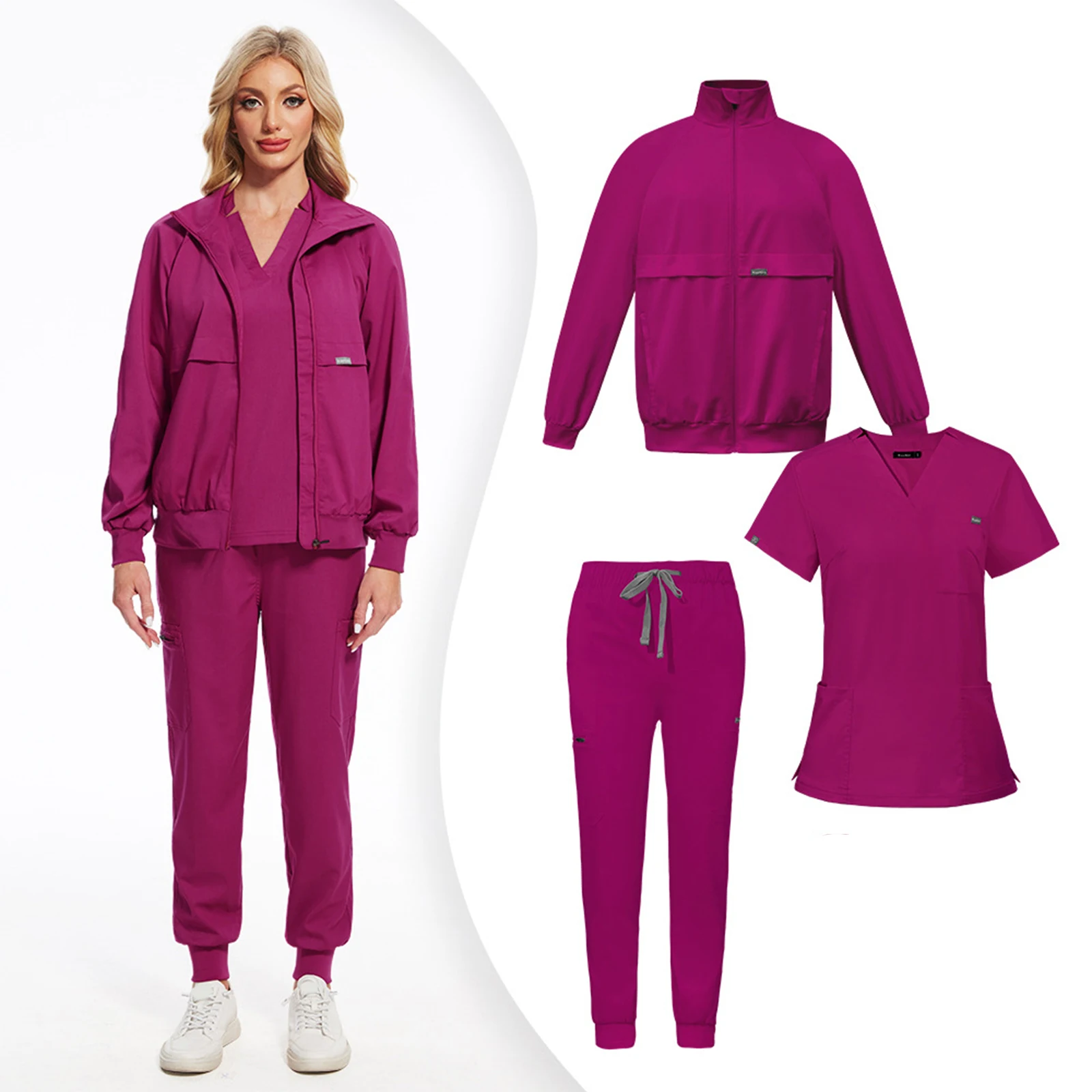 

Work Top Doctor Nurse Uniform Bottoms Simple More Pockets Dental Scrubs Pants SPA Nursing Scrub Suits Medical Unisex 3-piece Set