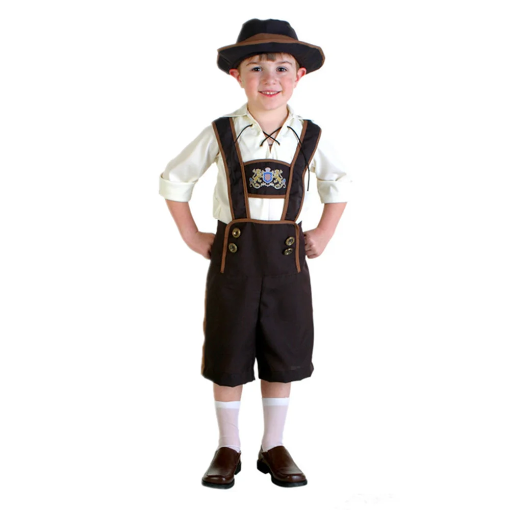 XS-XL 3 pz/set bambini Oktoberfest Lederhosen Costume bavarese Octoberfest German Beer Boys Outfit Halloween Party Costume Cosplay