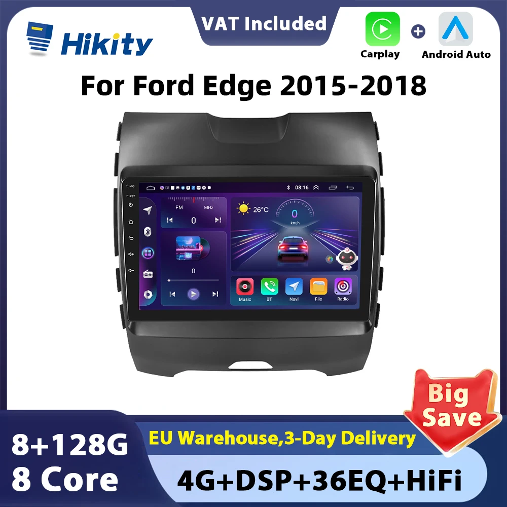 Hikity 8 core Car Radio For Ford Edge 2015-2020 Multimedia Video Player GPS  WIFI Carplay Auto Stereo Autoradio Navigation Radio