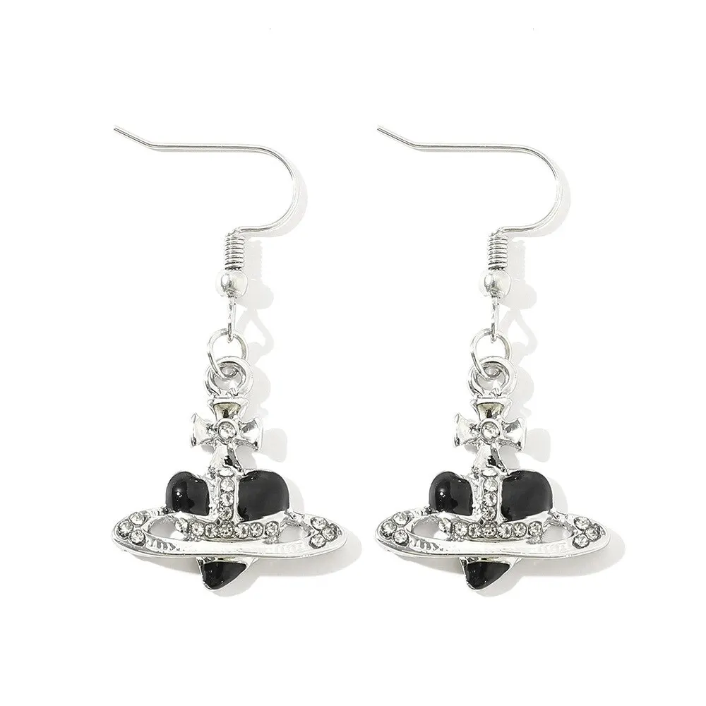 2PCS White Gold-color Plated Earrings Sparkling Diamond Saturn Drip Oil Bow Multicolor Jewelry