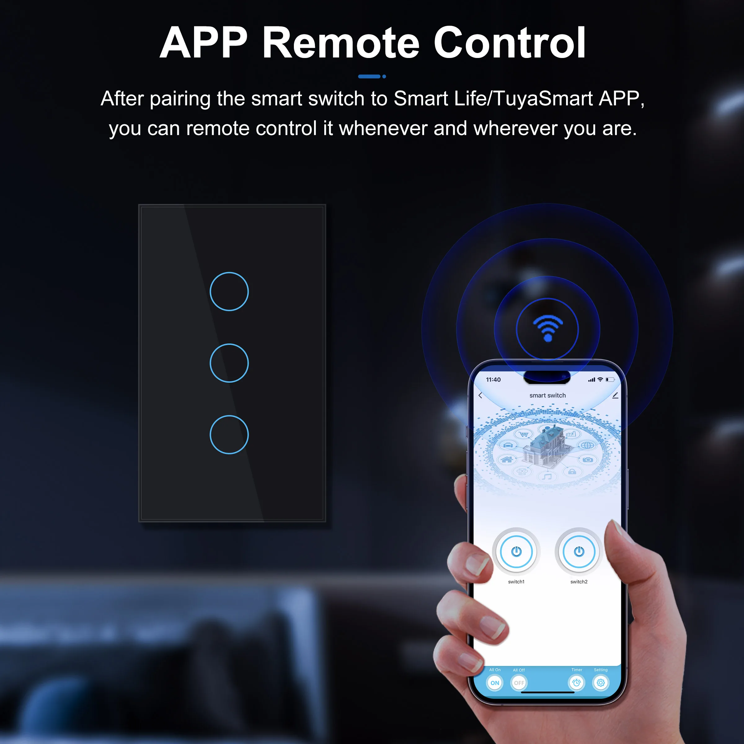 KEMEK Smart Wifi Touch-Schalter Kein Neutralleiter erforderlich Smart Home 1/2/3 Gang Lichtschalter 100-240V Funktioniert mit Alexa Hey Google