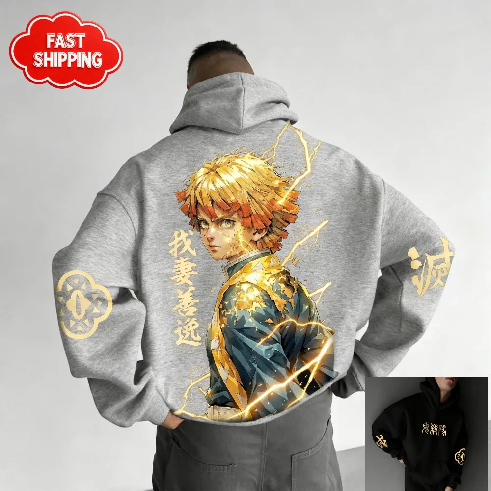 Demon Slayer Anime Felpa con cappuccio versatile Nezuko Kamado Graphic Uomo Donna Felpa in cotone oversize Comfort Fit Unisex Streetwear