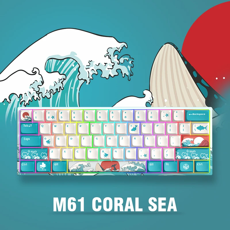 Imagem -02 - Xvx M61 Teclado para Jogos Recarregável sem Fio 2.4g Rgb Retroiluminado Teclado Mecânico Ergonômico para Windows Mac pc Mini Coral Sea