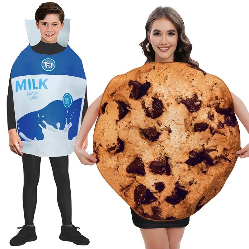 Schokoladenkekse Cosplay Kostüm Weihnachten Keks Milch Hot Dog Print Schwamm Karneval Fancy Dress Up Street of Delicatessen Outfit