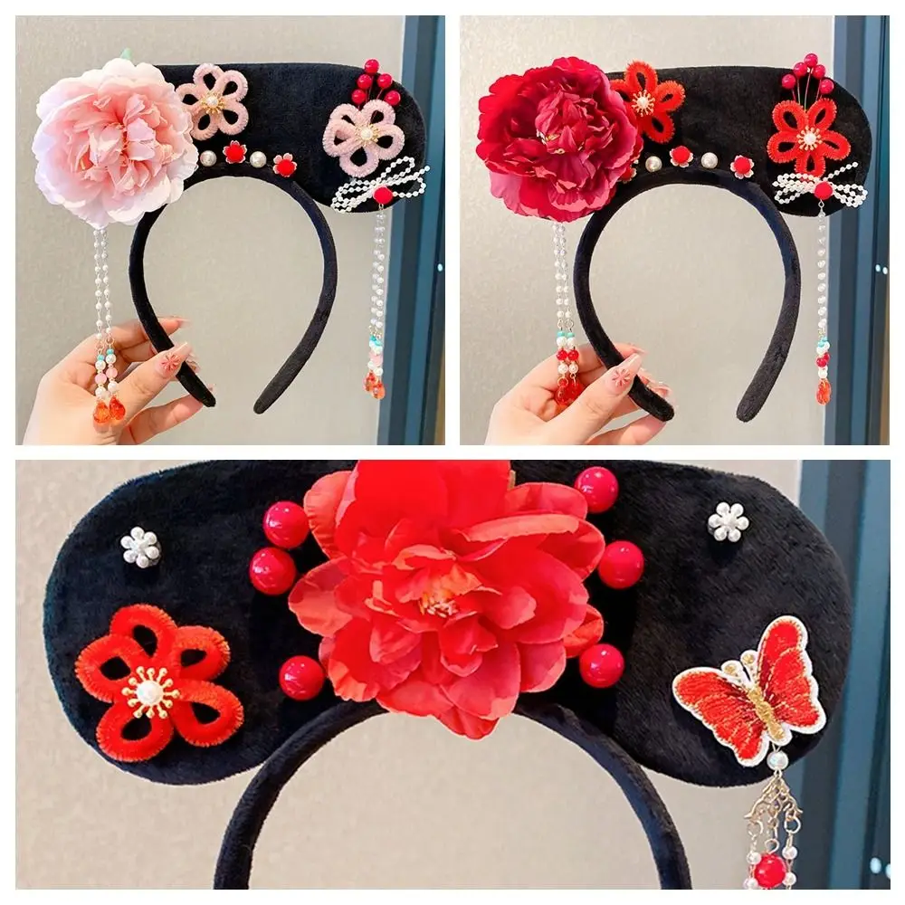 Flor estilo chinês headwear arco pérola estilo antigo bandana ano novo acessórios para o cabelo hanfu grampo de cabelo feminino