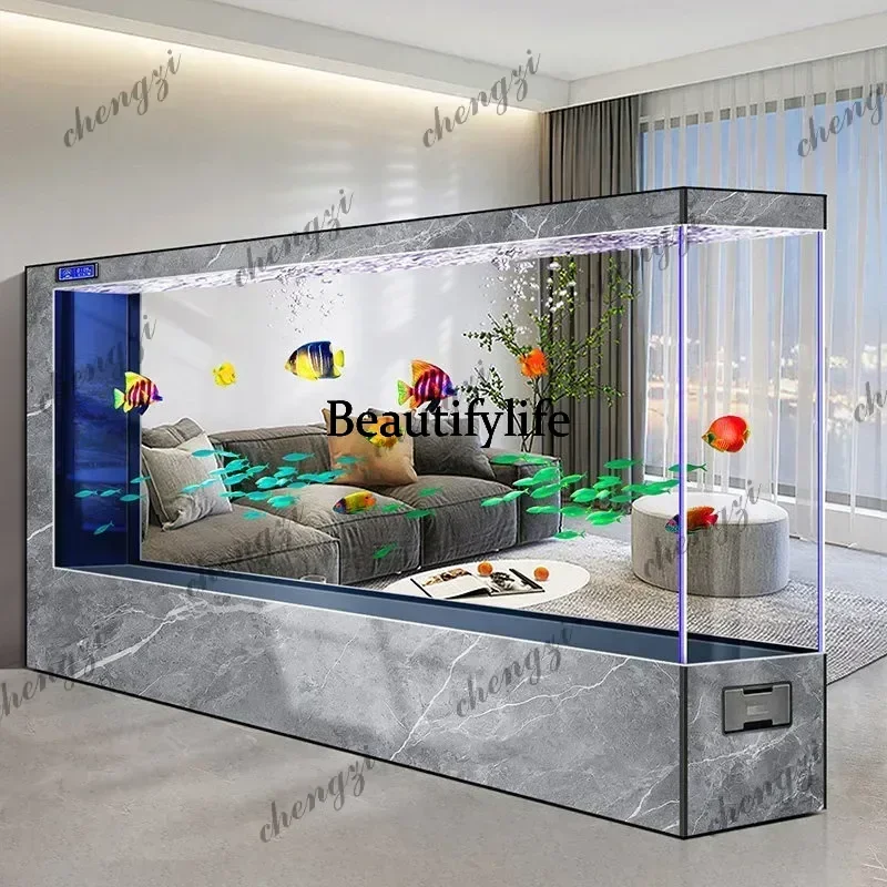 Fish tank living room super large water-free ecological floor aquarium screen partition