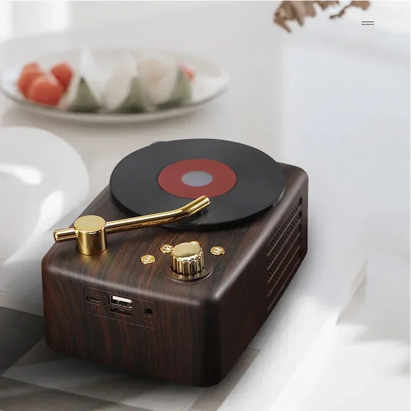 New Atomic Vinyl Bluetooth Speaker, Wood Grain Retro, Portable High Quality Nostalgic Mini Bluetooth Speaker