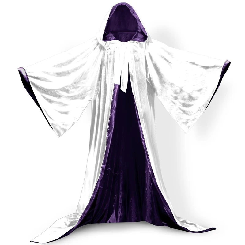 วินเทจกำมะหยี่เสื้อคลุมยาว Hooded Cloak Gothic Robe ยุคกลาง Unisex ผู้ใหญ่งานแต่งงานผ้าคลุมไหล่