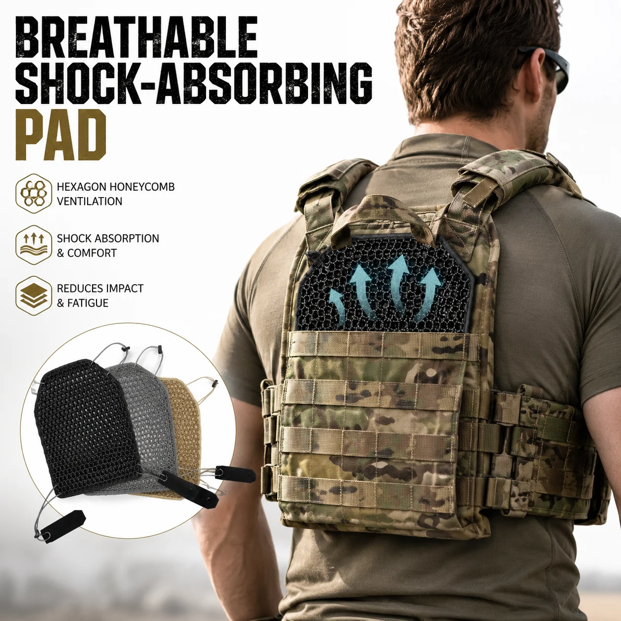 Breathable Shock Absorbing Pad Insert 2PCS Tactical Vest Cushion Mesh Cooling Pad Plate Carrier Comfort Upgrade