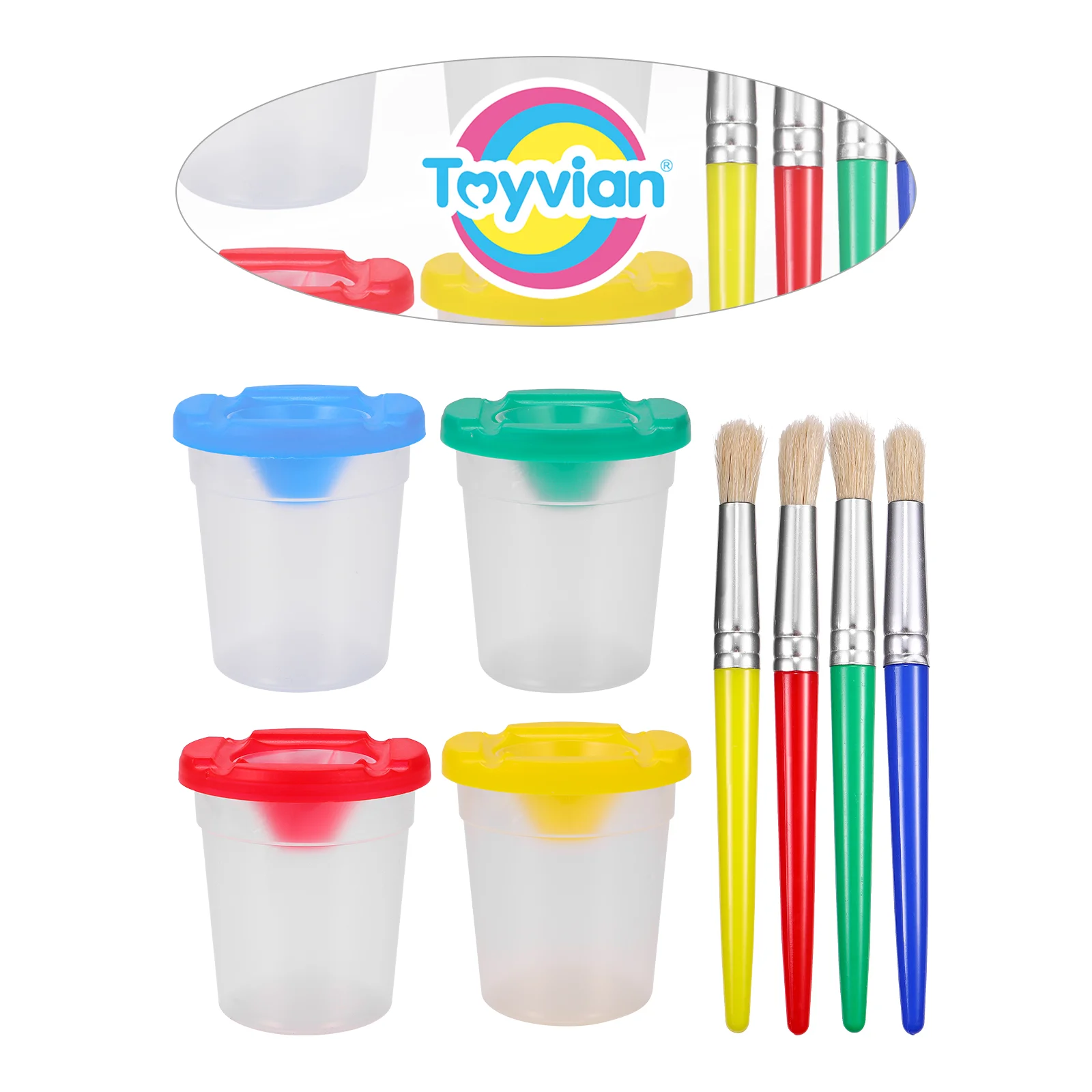 Toyvian Painting Set Includes 4 Flat and 4 Paint Cups for Toddlers Painting Beginners Paint Kit